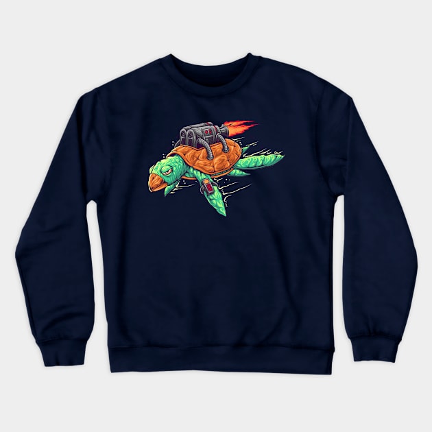 Turtle Machine Fire Funny Crewneck Sweatshirt by Mako Design 